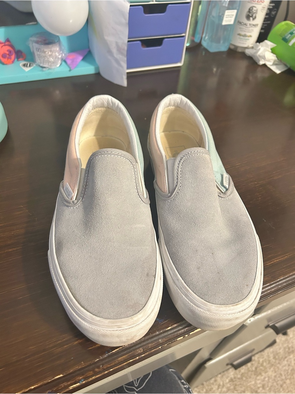 Women’s Slip-On Vans in Light Gray with Pastel Accents - Picture 2 of 9